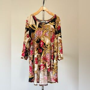 Susan Graver Liquid Knit Printed 3/4-Sleeve Hi-Low Tunic. SIZE:1X